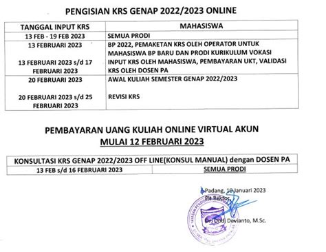 Pengumuman Jadwal Perkuliahan Unidha Semester Genap Tahun Akademik