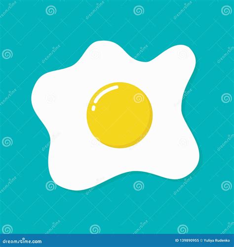 Fried Egg Flat Icon Fried Egg Isolated On Blue Background Stock Vector