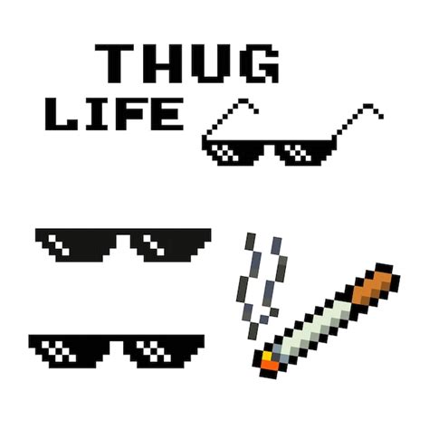 Culos De Sol Thug Life E Pixel Art De Cigarro Vetor Premium