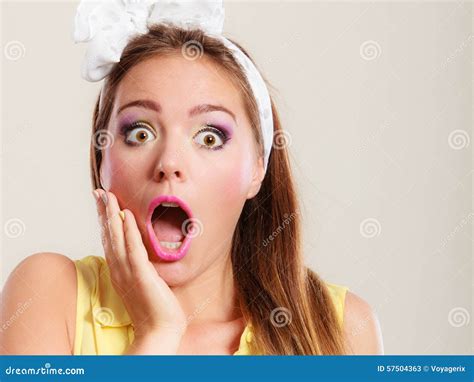 Amazed Surprised Pin Up Girl With Mouth Wide Open Stock Image Image