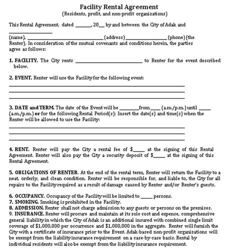 Facility Rental Agreement Template Word Printable And Enjoyable Learning