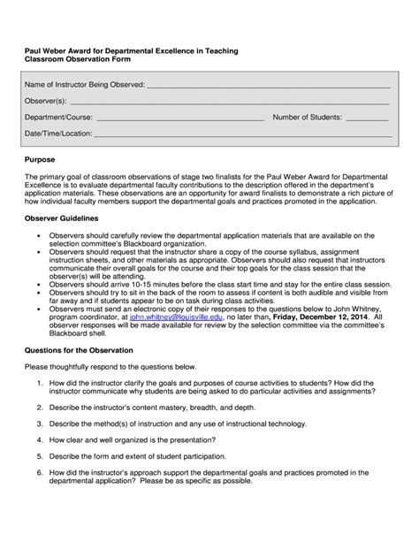 Fillable Online Louisville Paul Weber Classroom Observation Form