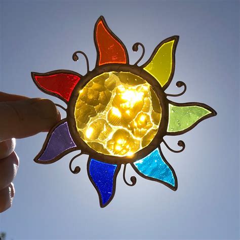 Stained Glass Rainbow Sun Suncatcher Vintage Glass Etsy