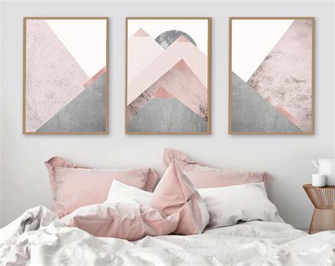 Grey And Pink Bedroom Wall Art