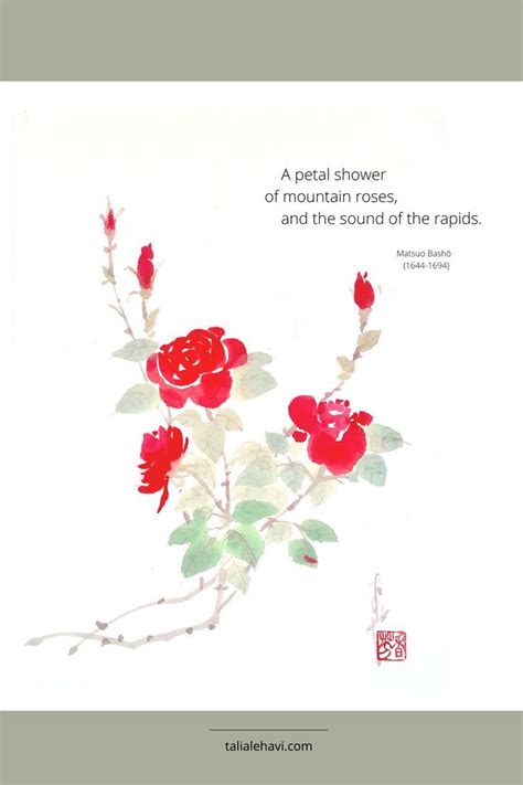 Mountain Roses Haiku By Matsuo Bashō With Japanese Ink And Colour