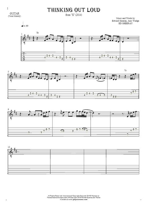 Thinking Out Loud Notes And Tablature For Guitar Melody Line