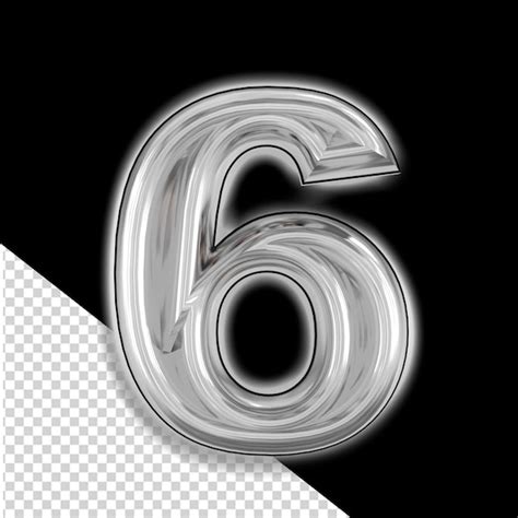 Premium PSD | Silver symbol with glow number 6