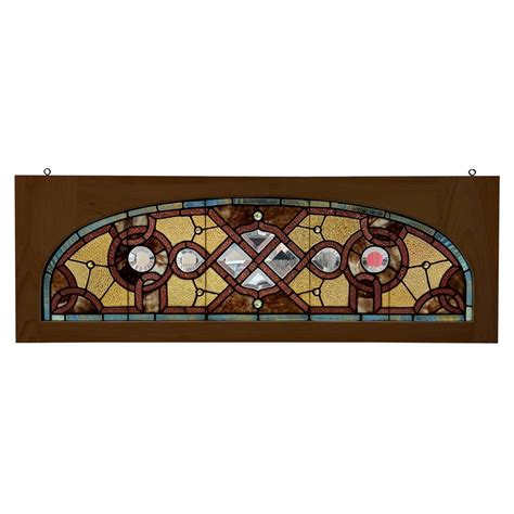 Late 19th Century Antique Arched Stained Glass Transom in a New Wood Frame