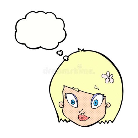 Cartoon Happy Female Face With Thought Bubble Stock Illustration