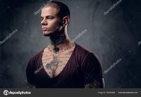 Man With Tattoo On His Neck Stock Photo By Fxquadro