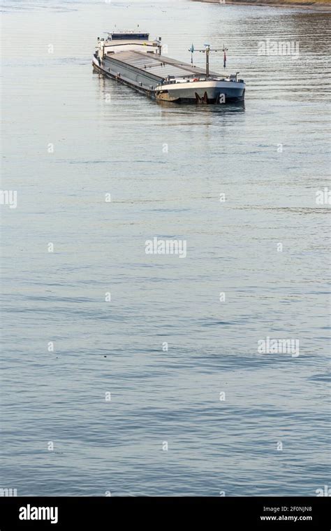 Barge Boat Sailing On The Rhine Between Germany And France Oil Tanker