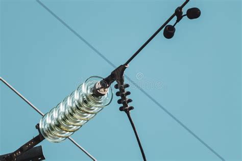 Glass Insulators On High Voltage Electric Line Stock Image Image Of