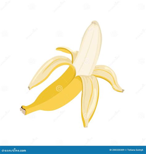 Banana Medio Pelada Aislada En Blanco Ilustración del Vector