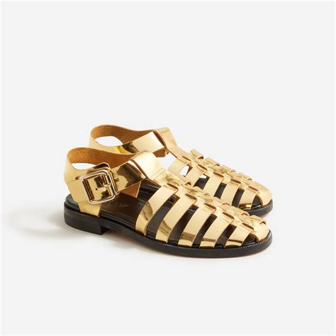 J Crew Winona Fisherman Sandals In Metallic Leather For Women