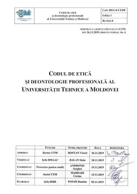 PDF CODUL DE ETICĂ ŞI DEONTOLOGIE PROFESIONALĂ AL Codul de etică