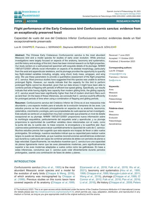 Pdf Flight Performance Of The Early Cretaceous Bird Confuciusornis