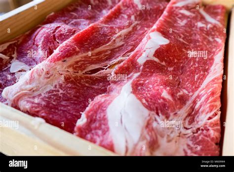 Thin Slices Of Japanese Wagyu Beef Stock Photo Alamy