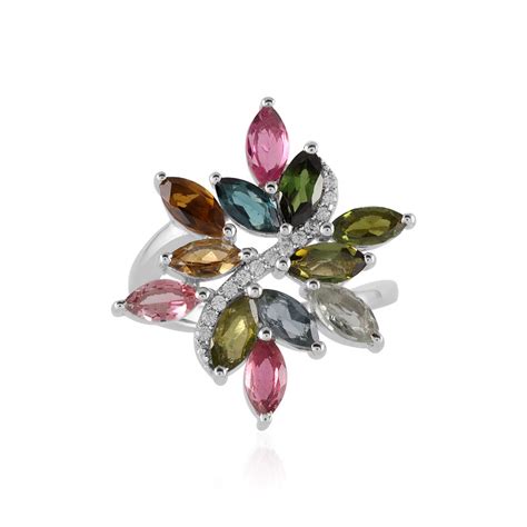 Multicolor Marquise Madagaskar Turmalin Ring Silber Plattiert