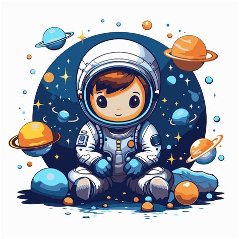 Lindo Ni O Astronauta De Dibujos Animados En El Espacio Ilustraci N