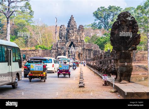 Angkor Thom South Gate Entrance To Angkor Wat Archeological Park Close