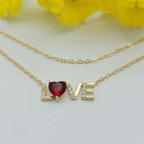 Lab Created Red Ruby Ct Heart Cut Love Women Necklace K Yellow