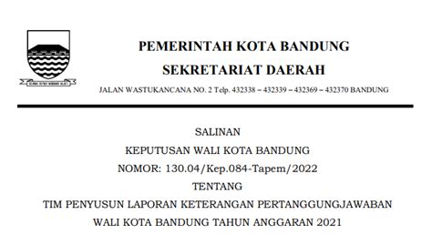 Keputusan Wali Kota Bandung Nomor 130 04 Kep 084 Tapem 2022 Tentang Tim