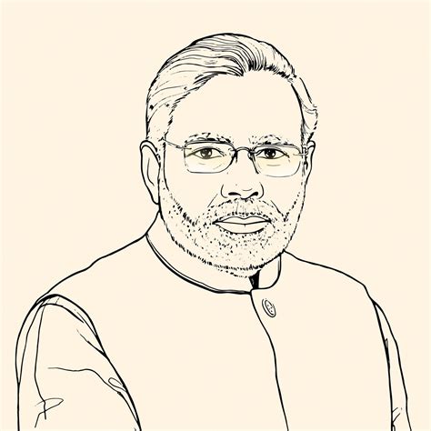 Grande líder narendra modi pride of india portrait sketch. | Vetor Premium