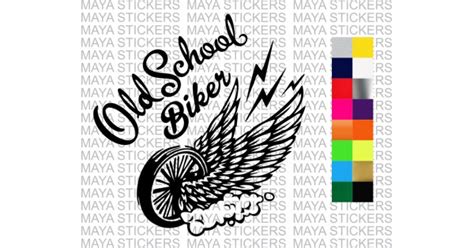 Old School Biker Flying Wheel Design Sticker In Custom Colors