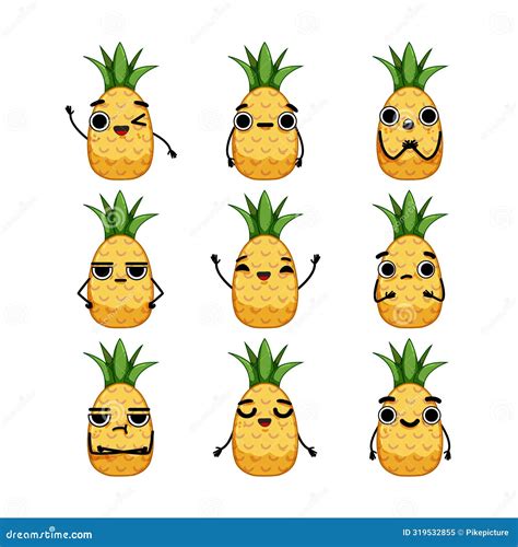 Pineapple Character Set Cartoon Vector Illustration Stock Illustration Illustration Of Kawaii