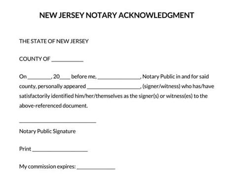 Free New Jersey Notary Acknowledgment Form Word Pdf Eforms Bank Home