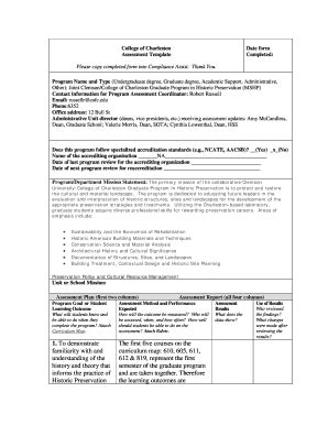 Fillable Online Oiep Cofc College Of Charleston Date Form Assessment