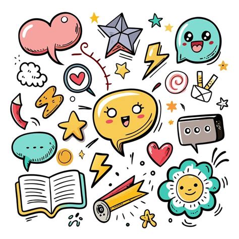 cartoon handdrawn colorful doodles  white background premium ai