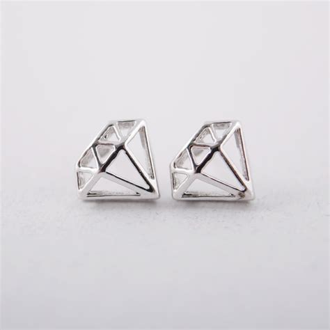 Diamond Shaped Stud Earrings in Silver by bkandjio on Etsy