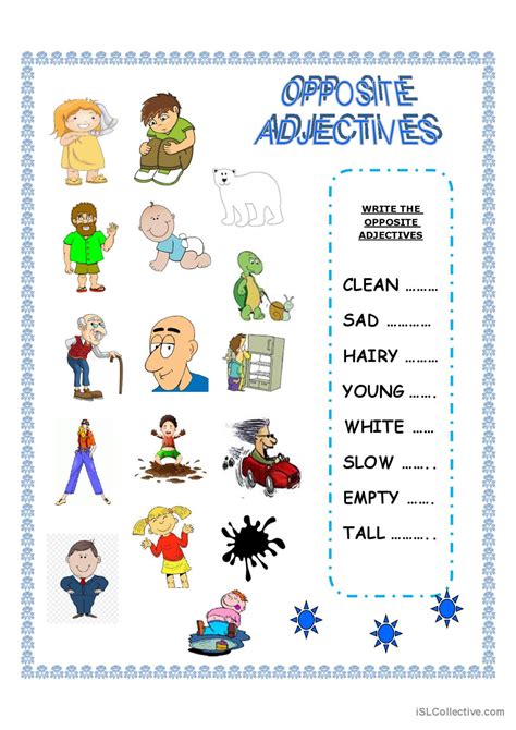 Opposite Adjectives General Grammar Fran Ais Fle Fiches Pedagogiques