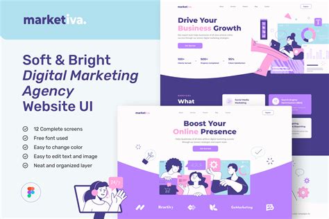 Marketiva Soft Bright Digital Marketing Agency Website Design Ui