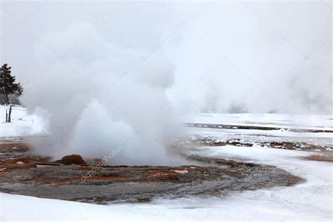 Hot Yellowstone geysers in cold winter — Stock Photo © konstantin32 ...