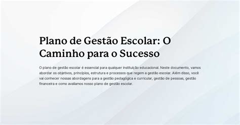 Plano De Gest O Escolar O Caminho Para O Sucesso