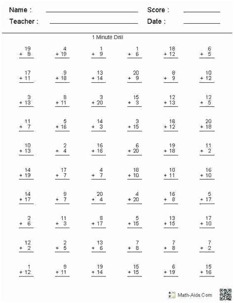 Mad Minute Math Worksheets