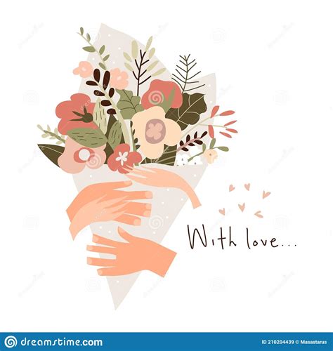 Hands Of Man And Woman Holding Bouquet Of Flowers Stock Vector Illustration Of Romance