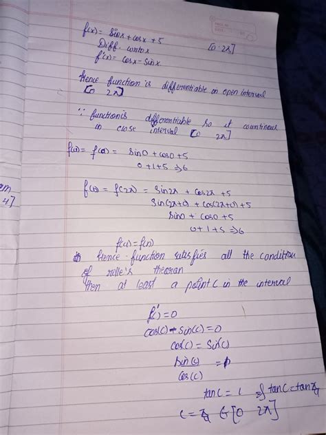 Verify Rolle S Theorem For The Given Functions F X Sin X Cos X