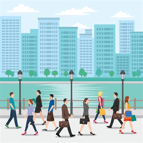 Crowd Of People Walking On The Street With Cityscape Background 4742437