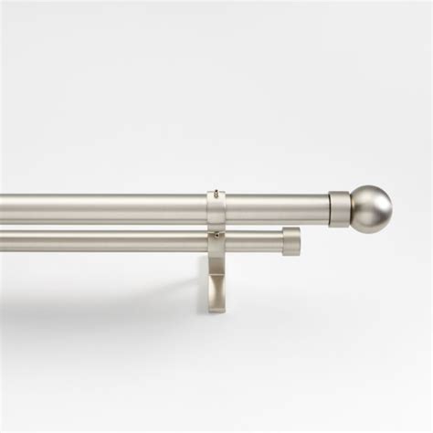 Brushed Nickel Double Curtain Rod And Small Round End Cap Finials