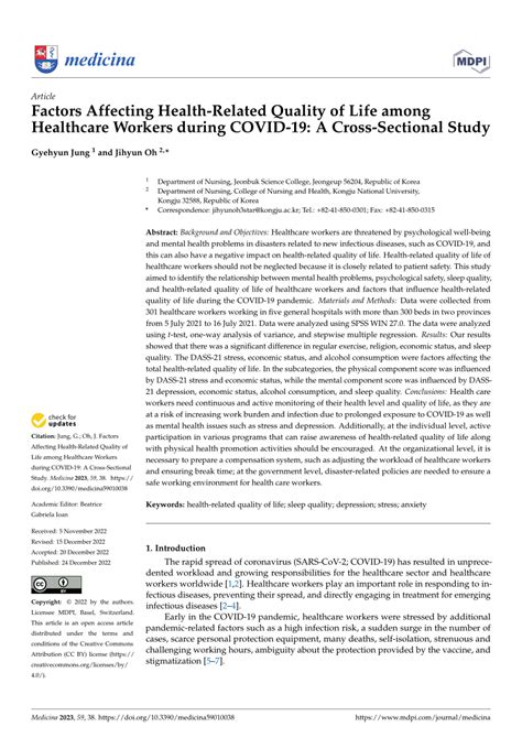 Pdf Factors Affecting Health Related Quality Of Life Among Healthcare