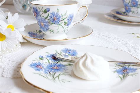 English Tea Set Royal Vale Blue Cornflower Tea Cup Saucer And Tea