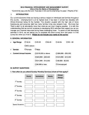 Fillable Online 2010 FINANCIAL STEWARDSHIP AND MANAGEMENT SURVEY Fax