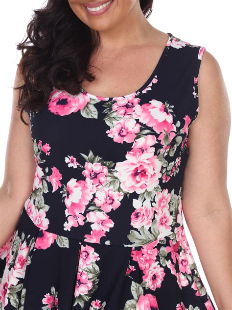 White Mark Womens Plus Size Flower Fit And Flare Dress