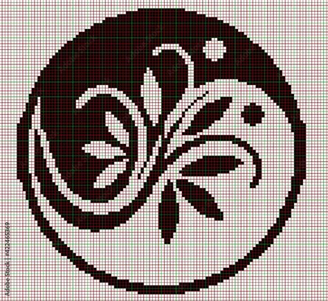 Yin Yang And Flowers Pixel Artcross Stitch Designjacquard Pattern Mosaic Decorative Element