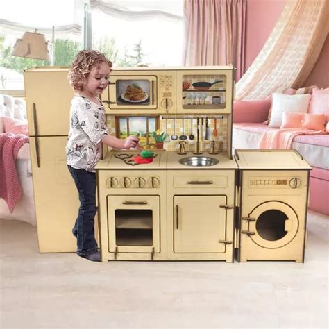 Cocina Infantil Con Heladera Y Lavarropas De Madera Chicos En Venta En