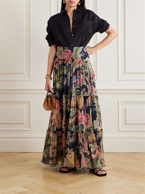 Etro Tiered Gathered Floral Print Silk Crepon Maxi Skirt Net A Porter