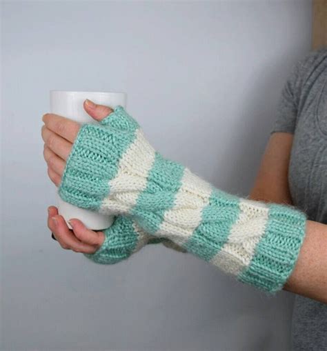 Striped Fingerless Gloves Long Arm Warmers Knit Fingerless